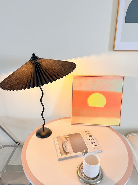 Squiggle Table Lamp with Pleated Shade and Wavy Stem
