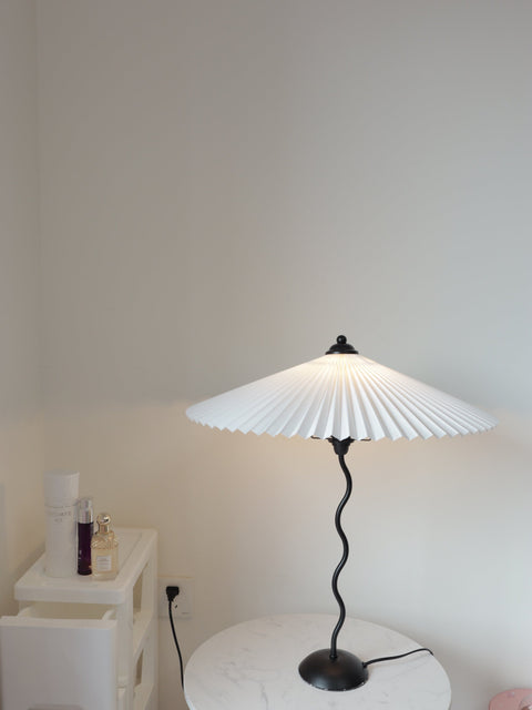 Squiggle Table Lamp with Pleated Shade and Wavy Stem