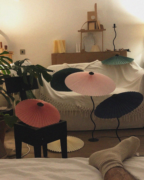 Squiggle Table Lamp with Pleated Shade and Wavy Stem
