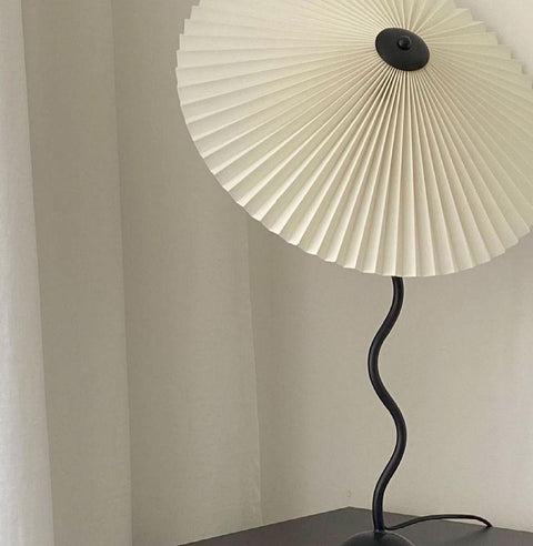 Squiggle Table Lamp with Pleated Shade and Wavy Stem
