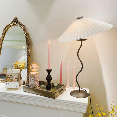 Squiggle Table Lamp with Pleated Shade and Wavy Stem