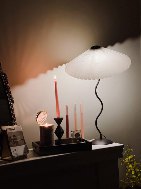 Squiggle Table Lamp with Pleated Shade and Wavy Stem