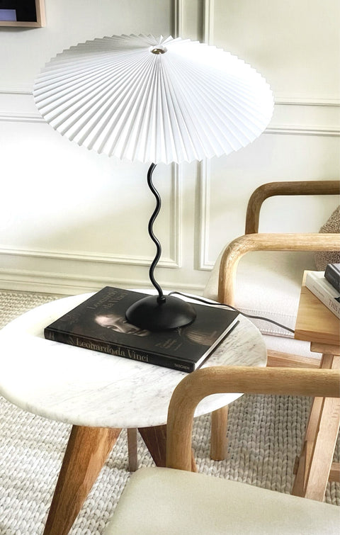 Squiggle Table Lamp with Pleated Shade and Wavy Stem