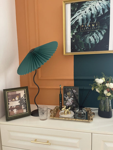 Squiggle Table Lamp with Pleated Shade and Wavy Stem