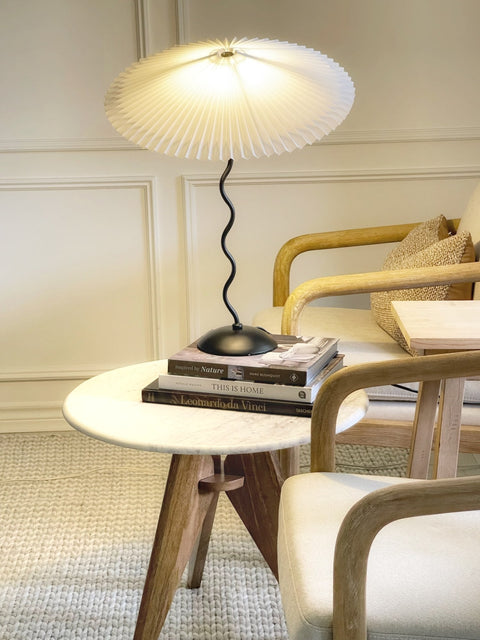 Squiggle Table Lamp with Pleated Shade and Wavy Stem