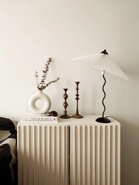 Squiggle Table Lamp with Pleated Shade and Wavy Stem