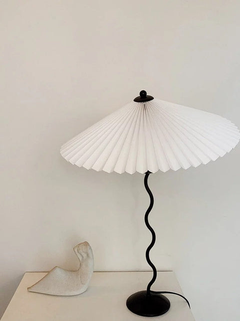 Squiggle Table Lamp with Pleated Shade and Wavy Stem