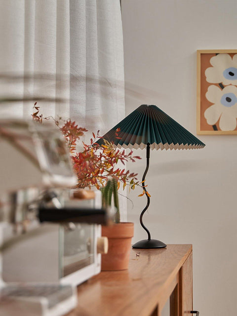 Squiggle Table Lamp with Pleated Shade and Wavy Stem