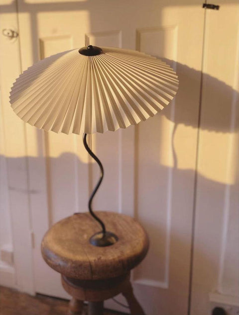 Squiggle Table Lamp with Pleated Shade and Wavy Stem