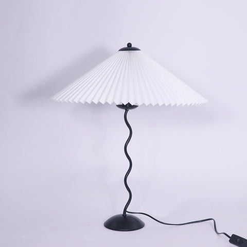 Squiggle Table Lamp with Pleated Shade and Wavy Stem