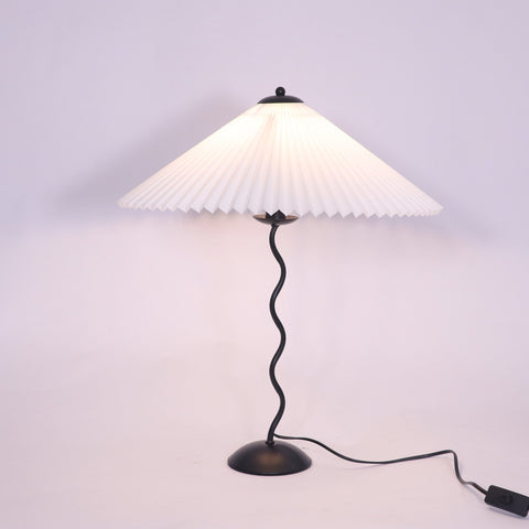 Squiggle Table Lamp with Pleated Shade and Wavy Stem