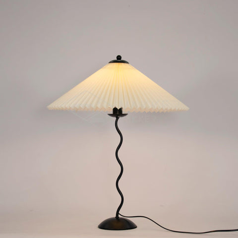 Squiggle Table Lamp with Pleated Shade and Wavy Stem
