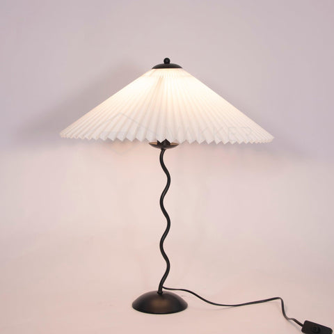 Squiggle Table Lamp with Pleated Shade and Wavy Stem