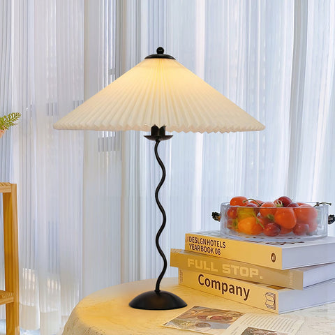 Squiggle Table Lamp with Pleated Shade and Wavy Stem