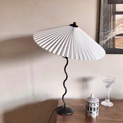Squiggle Table Lamp with Pleated Shade and Wavy Stem