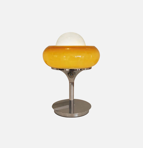 Table or Floor Lamp with Glass Shade and Retro Polished Chrome Base