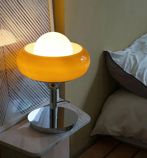 Table or Floor Lamp with Glass Shade and Retro Polished Chrome Base