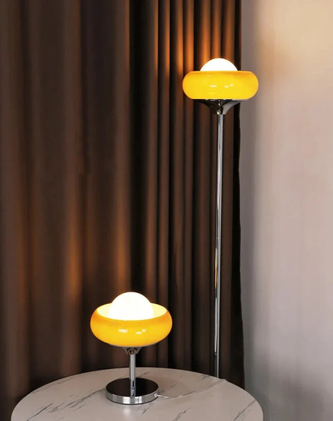 Table or Floor Lamp with Glass Shade and Retro Polished Chrome Base