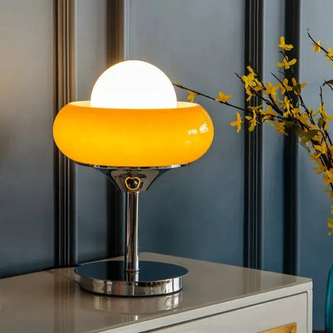 Table or Floor Lamp with Glass Shade and Retro Polished Chrome Base