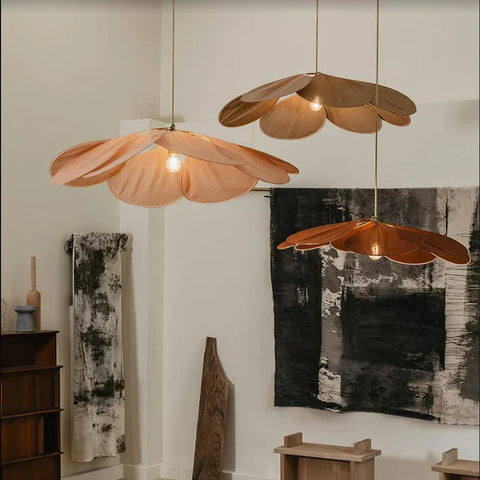 Flower Petal Pendant Light with Woven Fabric Shade for Modern Interiors
