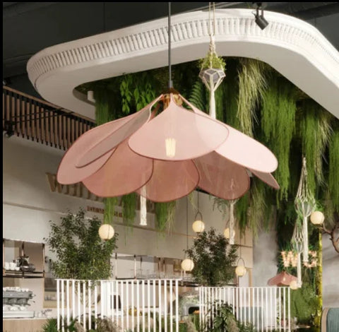 Flower Petal Pendant Light with Woven Fabric Shade for Modern Interiors