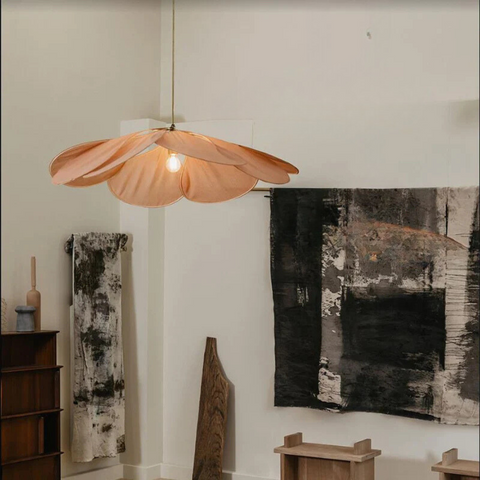 Flower Petal Pendant Light with Woven Fabric Shade for Modern Interiors