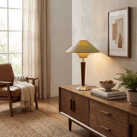Talonwood Table Lamp with Wood Base and Fabric Shade