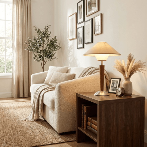 Talonwood Table Lamp with Wood Base and Fabric Shade