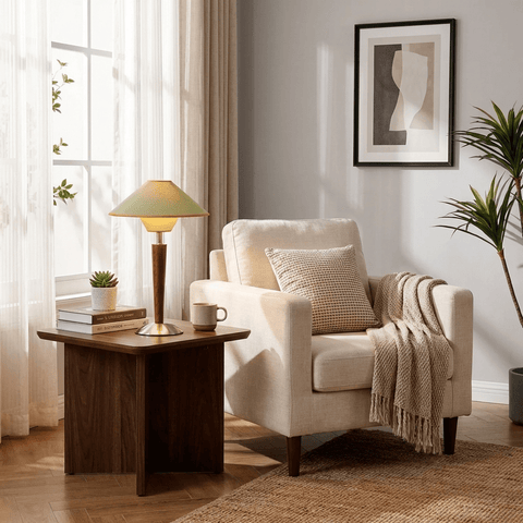 Talonwood Table Lamp with Wood Base and Fabric Shade