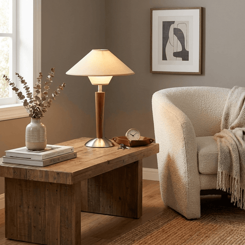 Talonwood Table Lamp with Wood Base and Fabric Shade