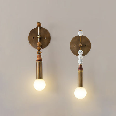 Toam Wall Lamp with Marble Beads and Antique Brass Frame