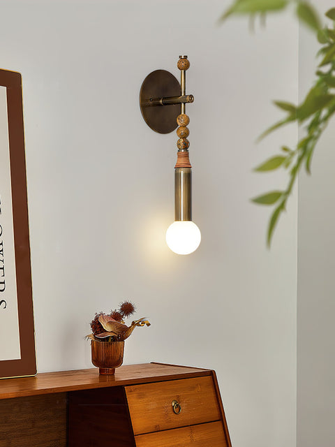 Toam Wall Lamp with Marble Beads and Antique Brass Frame