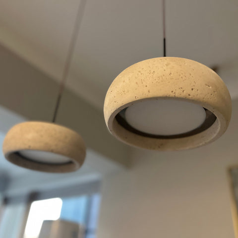 Travertine Ring Pendant Light with Integrated Warm LED