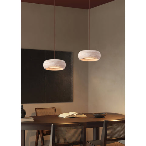 Travertine Ring Pendant Light with Integrated Warm LED