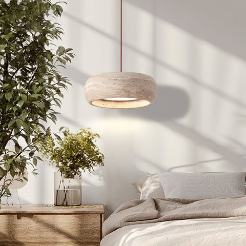 Travertine Ring Pendant Light with Integrated Warm LED