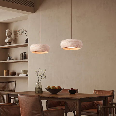Travertine Ring Pendant Light with Integrated Warm LED