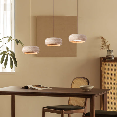 Travertine Ring Pendant Light with Integrated Warm LED