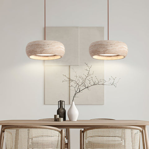 Travertine Ring Pendant Light with Integrated Warm LED