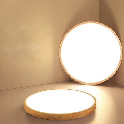Ultra-Thin Round LED Ceiling Light with Wood Accent
