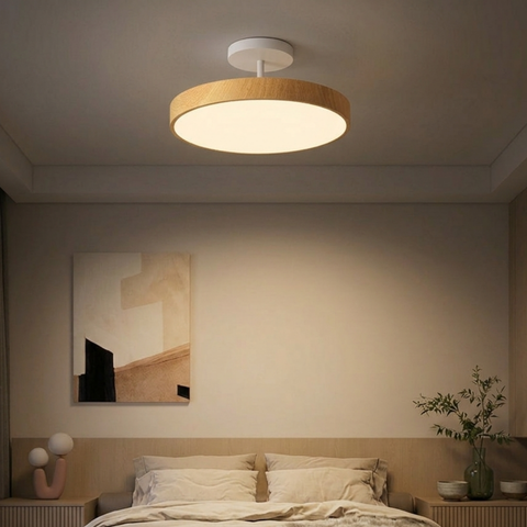 Modern Wood Grain LED Ceiling Light with Warm Ambient Illumination