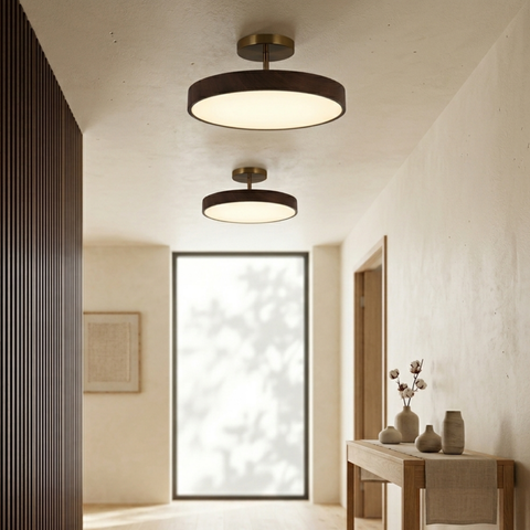 Modern Wood Grain LED Ceiling Light with Warm Ambient Illumination