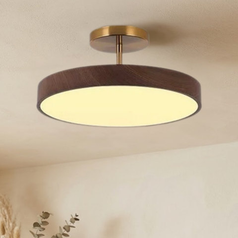 Modern Wood Grain LED Ceiling Light with Warm Ambient Illumination