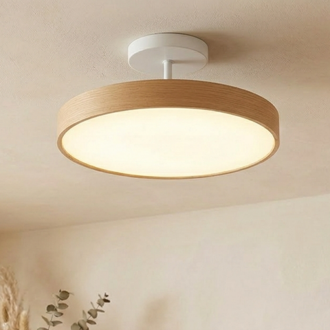 Modern Wood Grain LED Ceiling Light with Warm Ambient Illumination