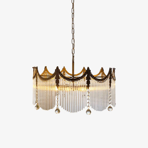 Chandelier with Hanging Glass Rods and Scalloped Metal Frame