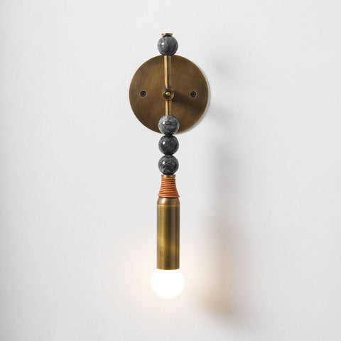 Toam Wall Lamp with Marble Beads and Antique Brass Frame