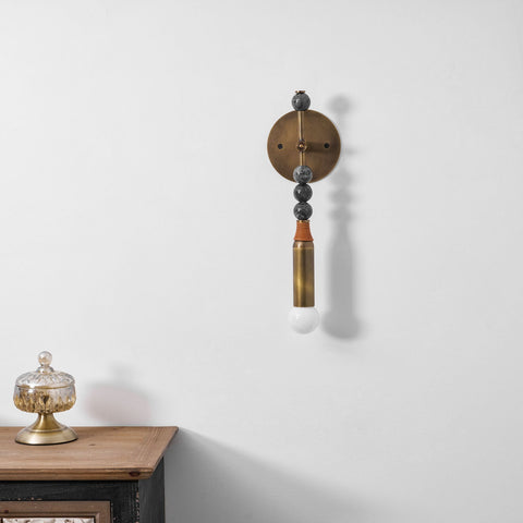 Toam Wall Lamp with Marble Beads and Antique Brass Frame