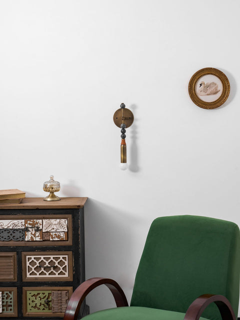 Toam Wall Lamp with Marble Beads and Antique Brass Frame
