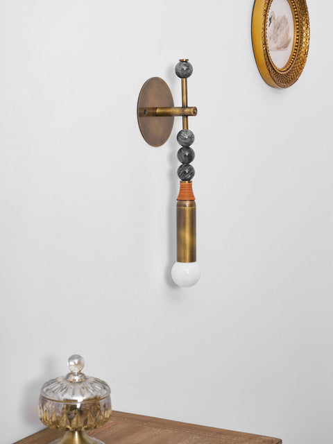Toam Wall Lamp with Marble Beads and Antique Brass Frame