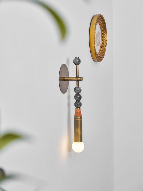 Toam Wall Lamp with Marble Beads and Antique Brass Frame