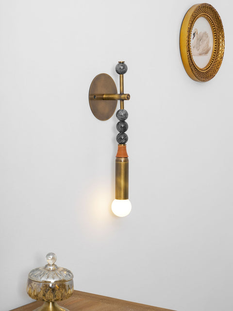 Toam Wall Lamp with Marble Beads and Antique Brass Frame